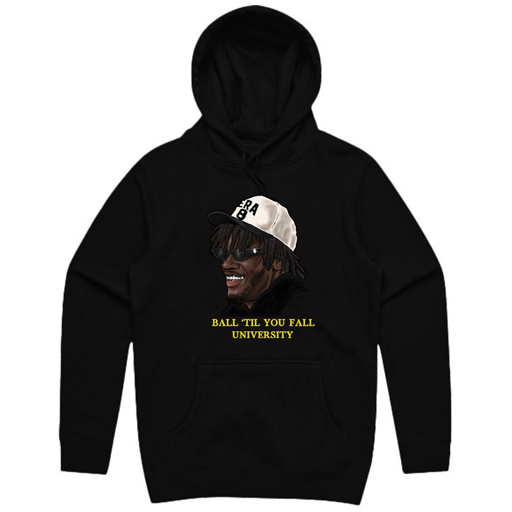 "Ball 'Til You Fall University" (Era 8 Hat) Hooded Pullover Sweatshirt