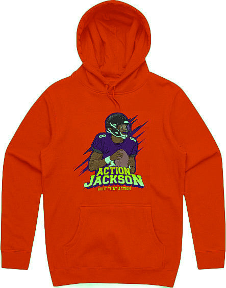 "Action Jackson Athletic" Black Hooded Pullover Sweatshirt