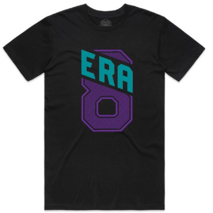 "ERA 8 Slant" Black Staple Tee (Teal/Purple)