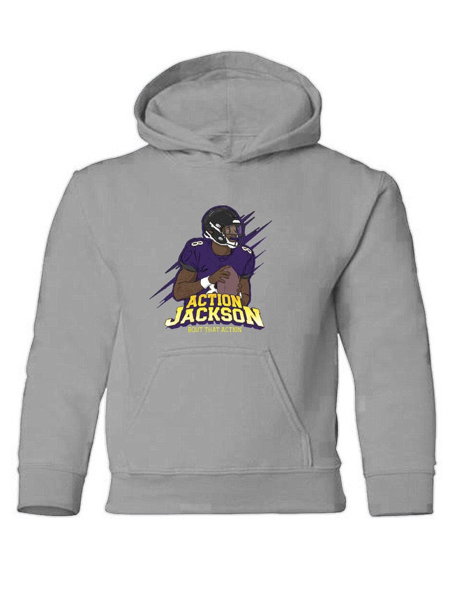 (Youth) "Action Jackson Athletic" Black Hooded Pullover Sweatshirt