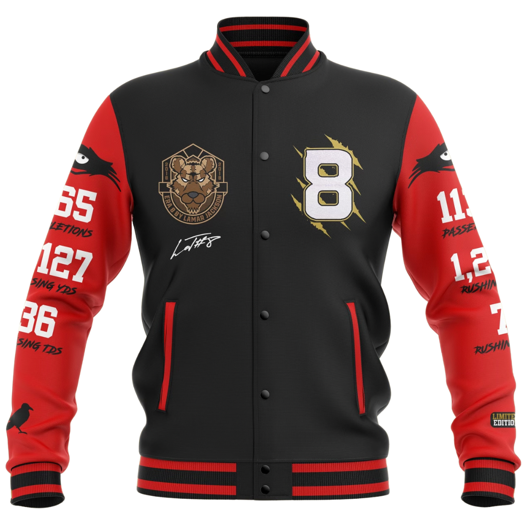 Limited Edition 2019 MVP Lamar Jackson Letterman Jacket (RED/BLACK)