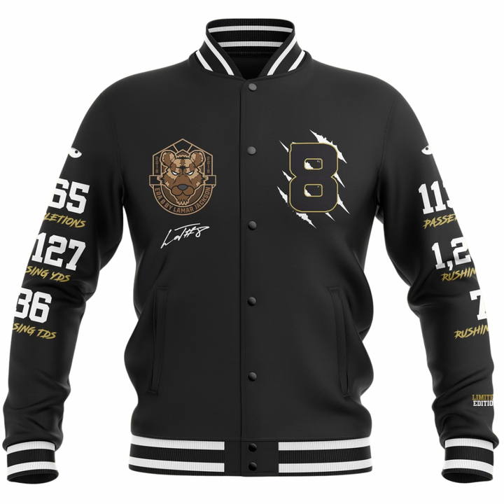 Limited Edition 2019 MVP Lamar Jackson Letterman Jacket (BLACK/BLACK)