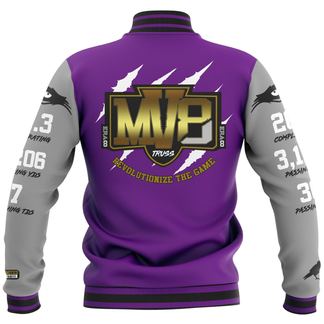 Limited Edition 2019 MVP Lamar Jackson Letterman Jacket  (PURPLE/GREY)