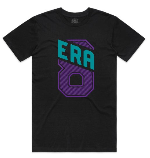 "ERA 8 Slant" Black Staple Tee (Teal/Purple)